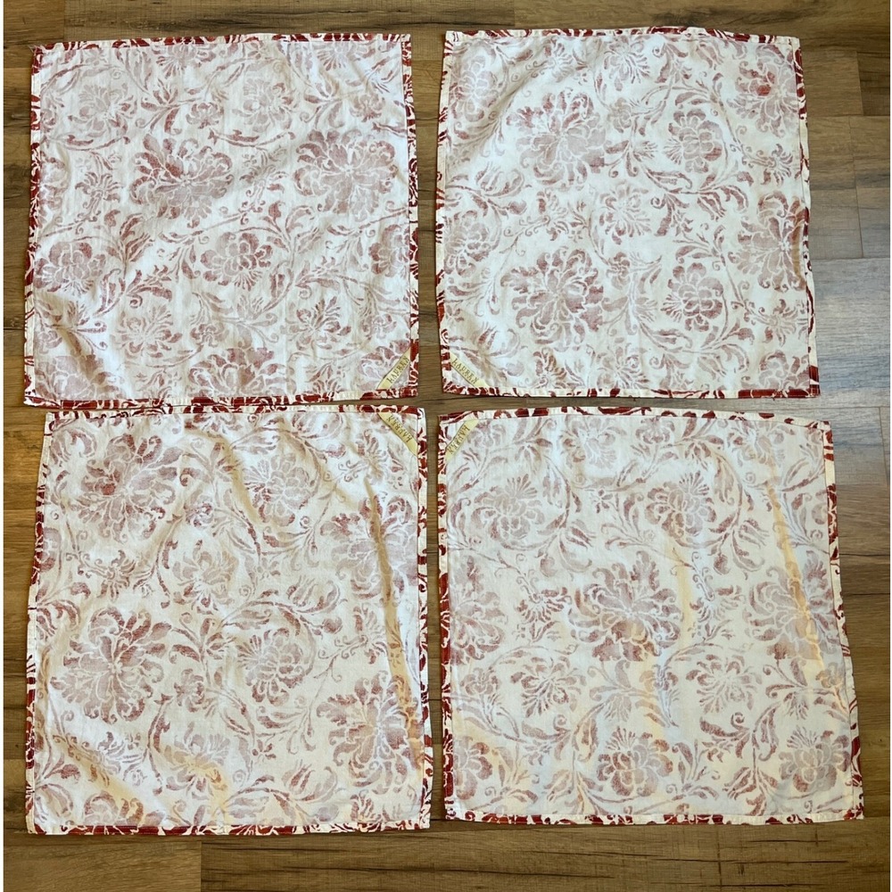 Lauren Ralph Lauren Floral Cloth Napkins Cream‎ Rust Cotton Set of 4 - Picture 6 of 7